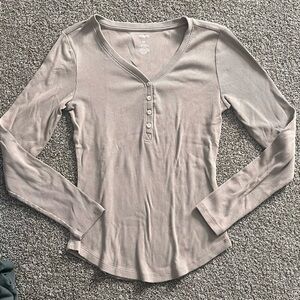 Sonoma Women's Taupe Long Sleeve Henley Top